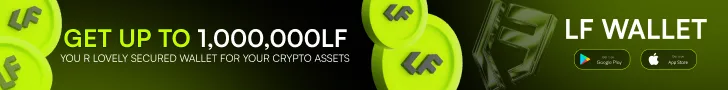 LF Wallet promotional banner offering up to 1,000,000 LF rewards with Google Play and App Store download options.