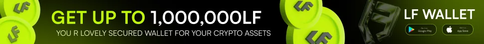 LF Wallet promotional banner offering up to 1,000,000 LF rewards with Google Play and App Store download options.