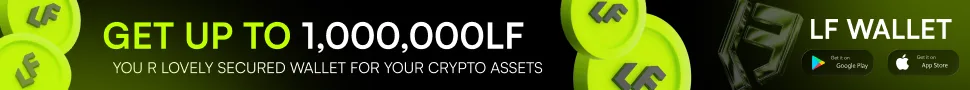 LF Wallet promotional banner offering up to 1,000,000 LF rewards with Google Play and App Store download options.